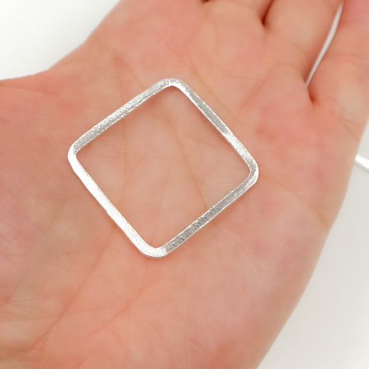 30MM White Sterling Silver Brushed Square Connector