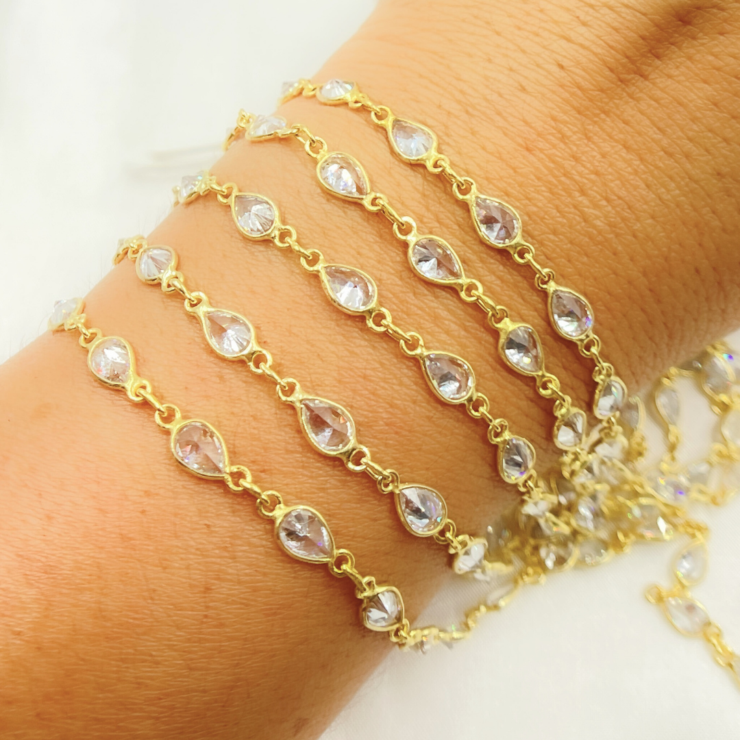 Cubic Zirconia Pear Shape Connected Chain.