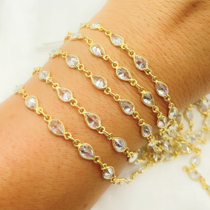 Cubic Zirconia Pear Shape Connected Chain.