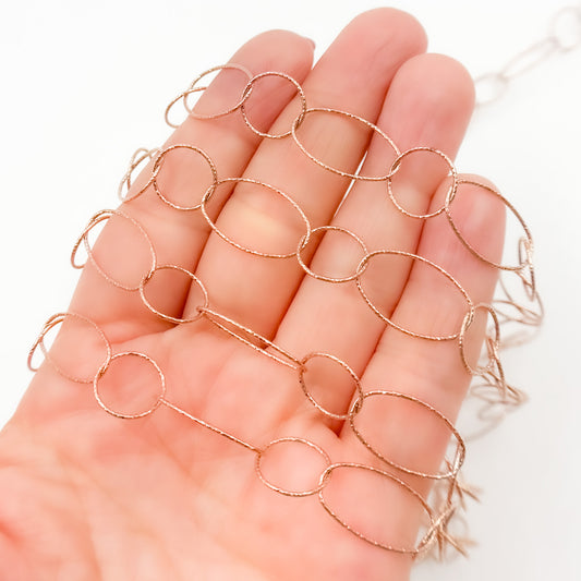 Rose Gold Plated Silver Diamond Cut Round and Oval Link Chain