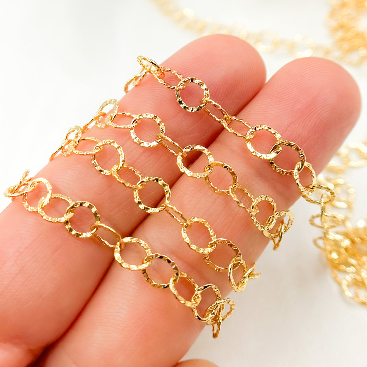 14K Gold Filled Hammered Round Link Chain