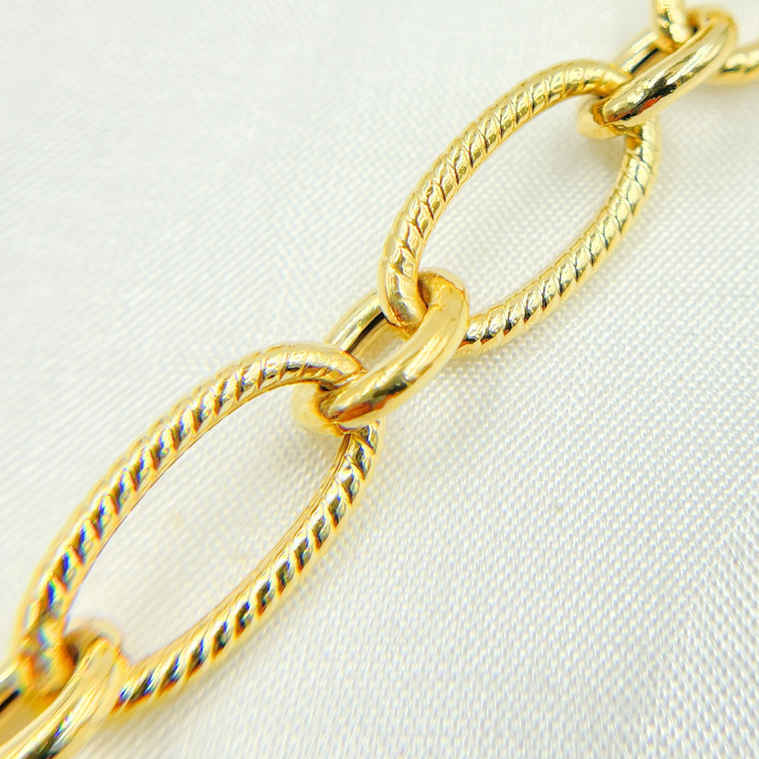 Gold Plated  Sterling Silver Textured & Smooth Oval Links Chain