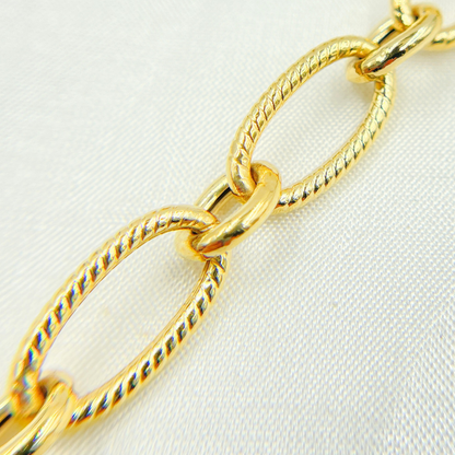 Gold Plated  Sterling Silver Textured & Smooth Oval Links Chain