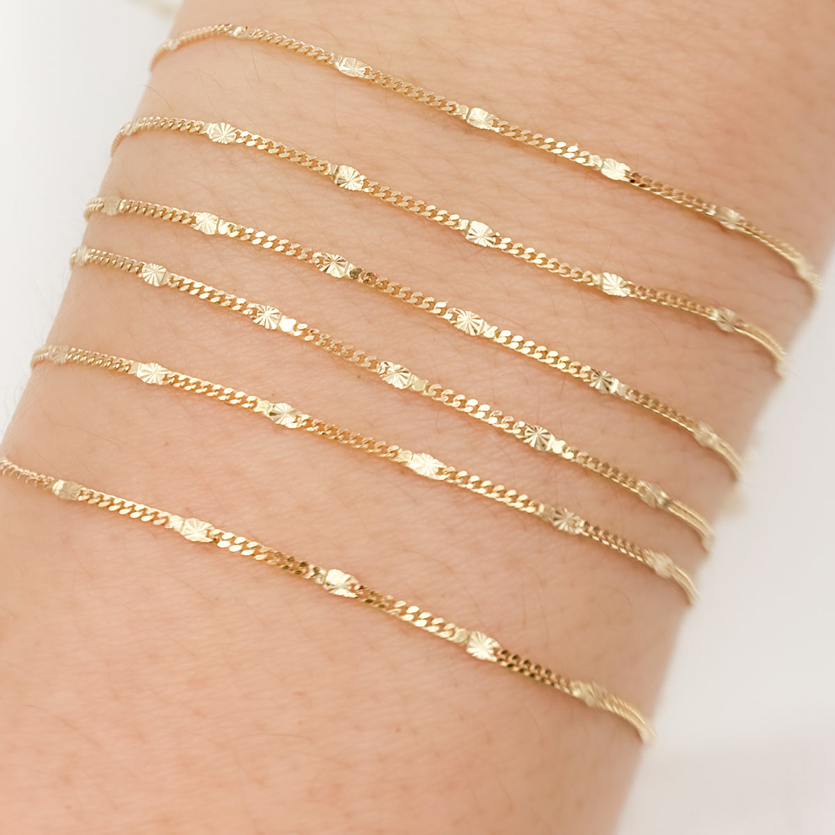 14k Solid Gold Curb & Diamond Cut Marina Link Chain