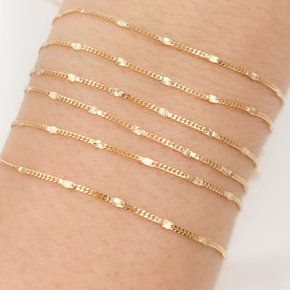 14k Solid Gold Curb & Diamond Cut Marina Link Chain