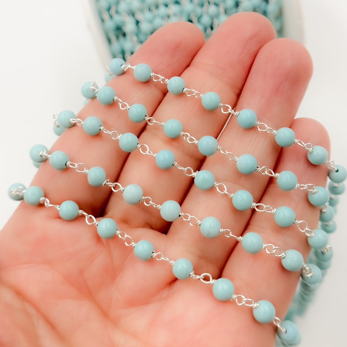 Turquoise Dainty Bead Sterling Silver Wire Chain