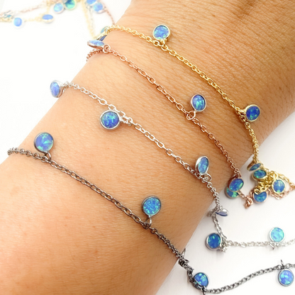 Created Blue Opal Round Shape Dangle Chain