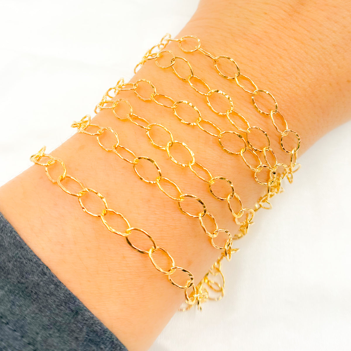  14K Gold Filled Hammered Oval Link Chain
