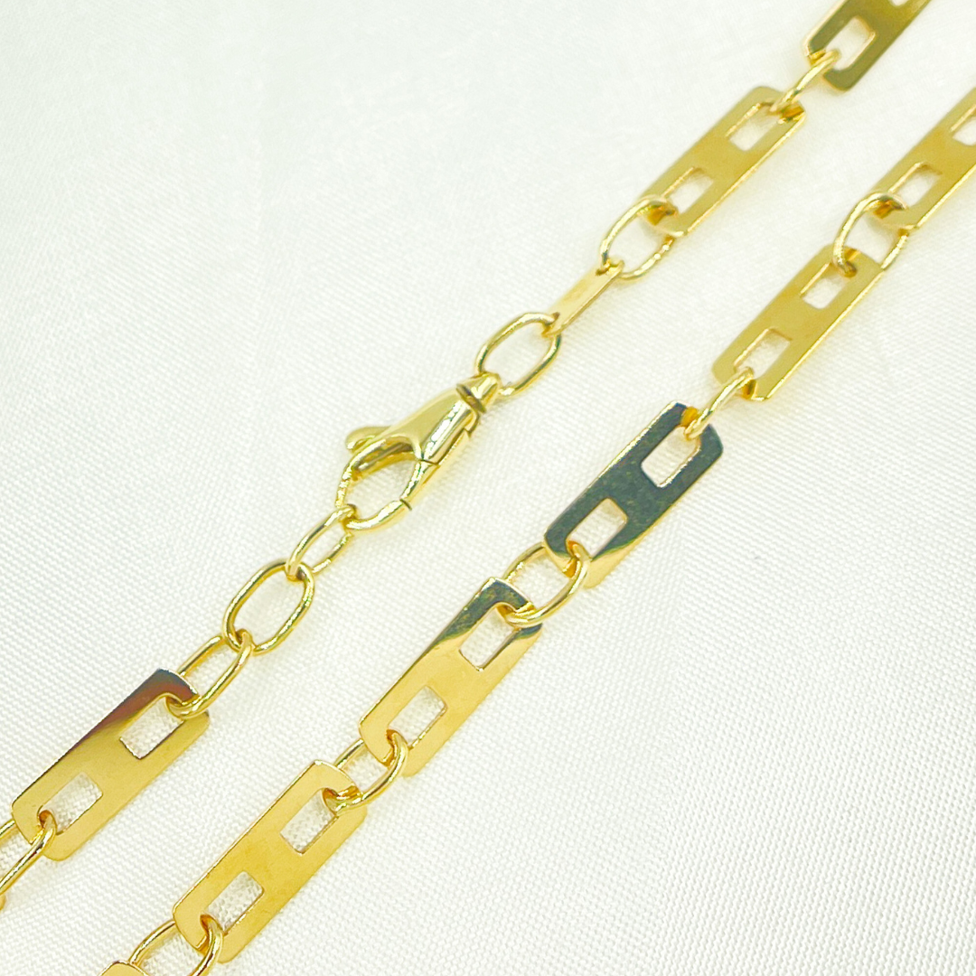 501295G. 14k Solid Yellow Gold Mirror Flat Rectangle Link Chain