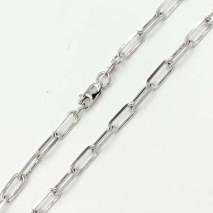 14K Solid White Gold Diamond Cut Paperclip Necklace