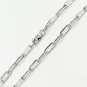 14K Solid White Gold Diamond Cut Paperclip Necklace