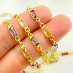 Load image into Gallery viewer, Multi Color Cubic Zirconia Rectangular Shape Connected Chain. CZ45
