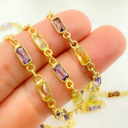 Multi Color Cubic Zirconia Rectangular Shape Connected Chain
