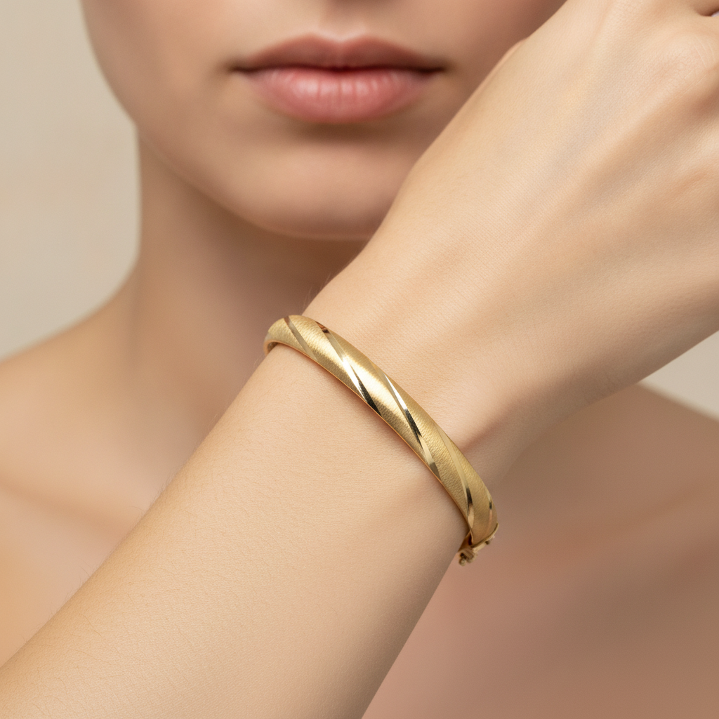 Bangle19. 14K Solid Gold Matte Textured Bangle