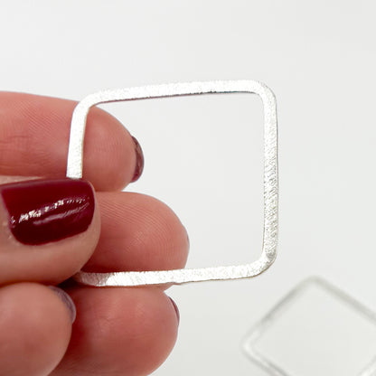 30MM White Sterling Silver Brushed Square Connector