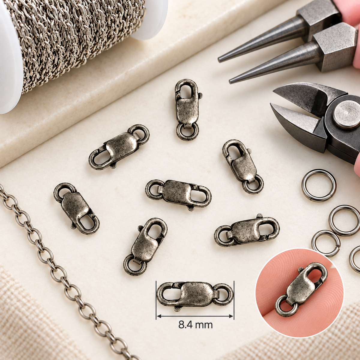 0925LC0WROX. Oxidized Sterling Silver 8.4mm Lobster Clasp