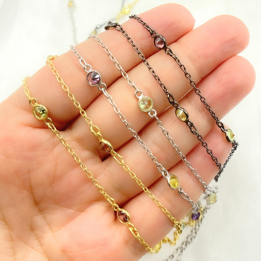 Cubic Zirconia Round Shape Connected Chain