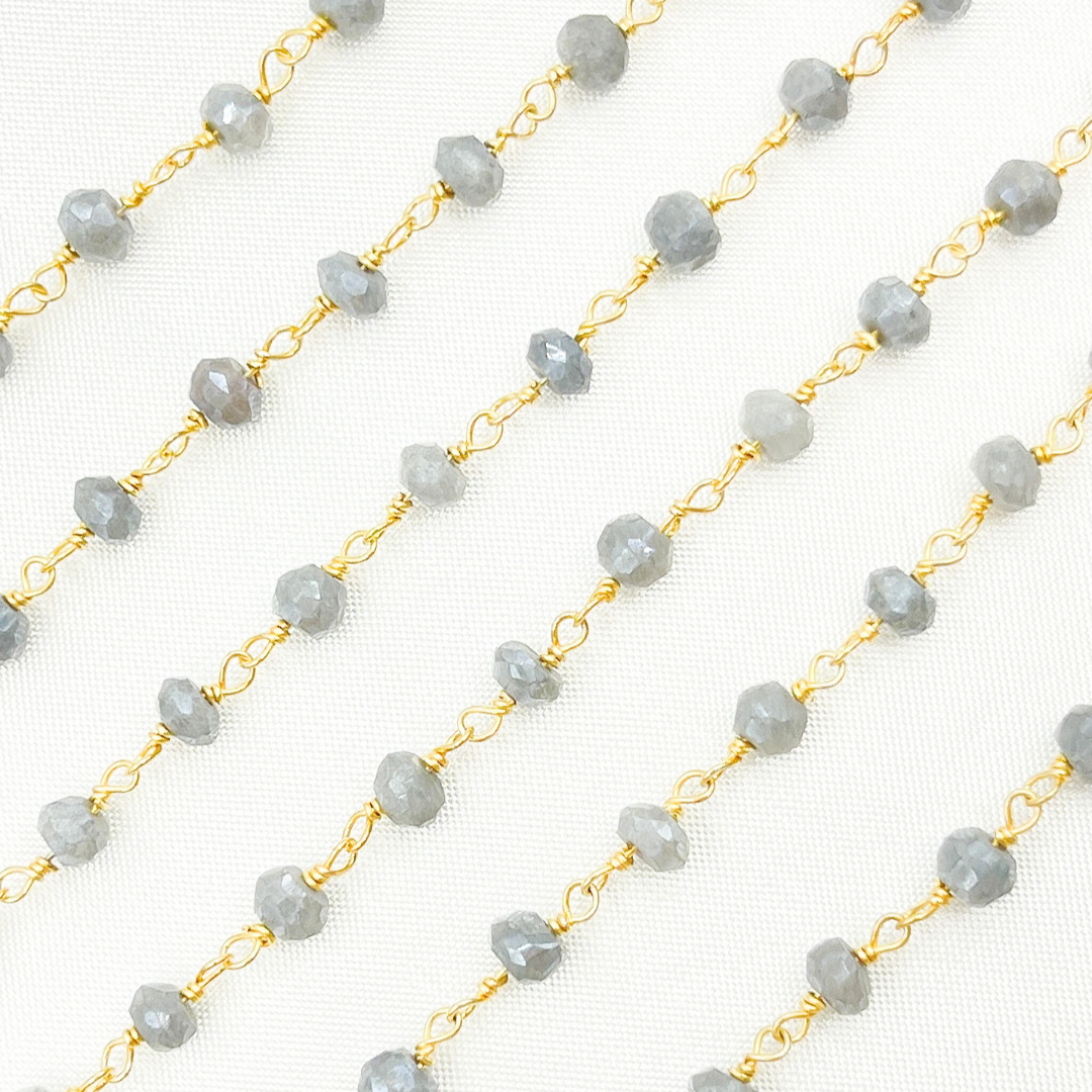 Coated Grey Quartz Gold Plated Wire Chain.