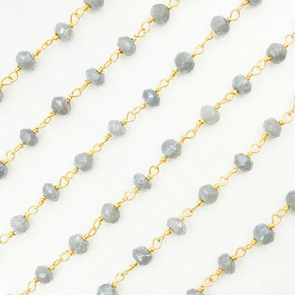 Coated Grey Quartz Gold Plated Wire Chain.