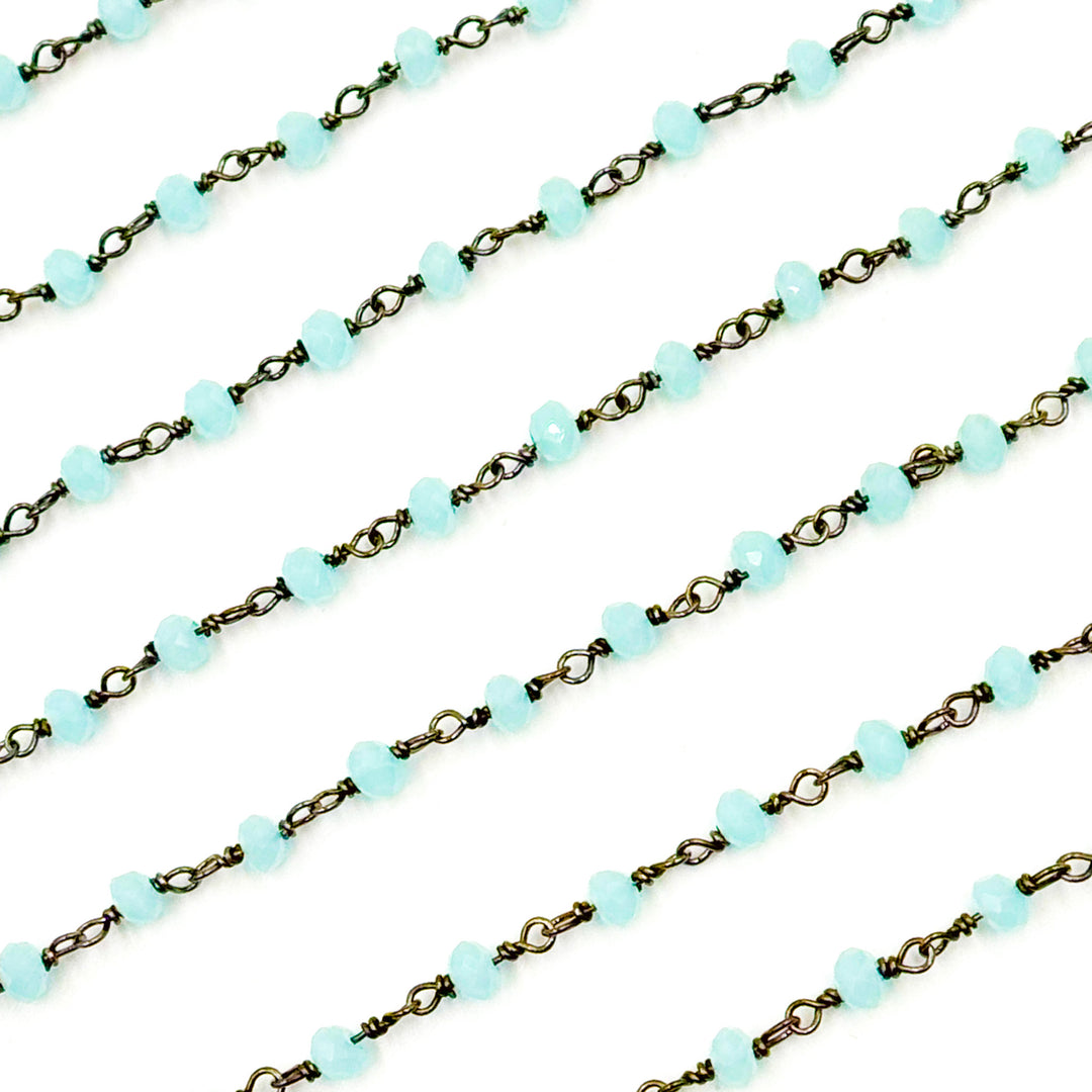 PCL8. Aqua Color Chalcedony Black Rhodium 925 Sterling Silver Wire Chain