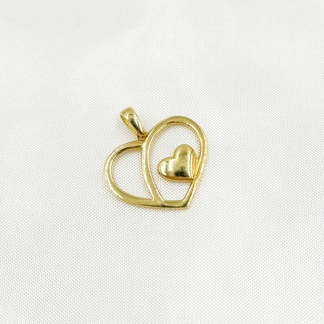 GDP670. 14K Solid Gold Round Heart Charm with Small Heart in the Center