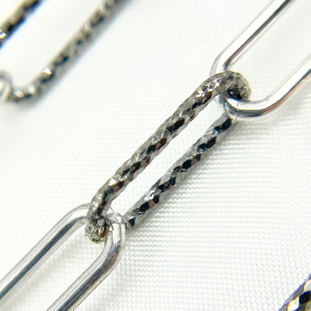 Black Rhodium 925 Sterling Silver smooth & Diamond Cut Paperclip Chain