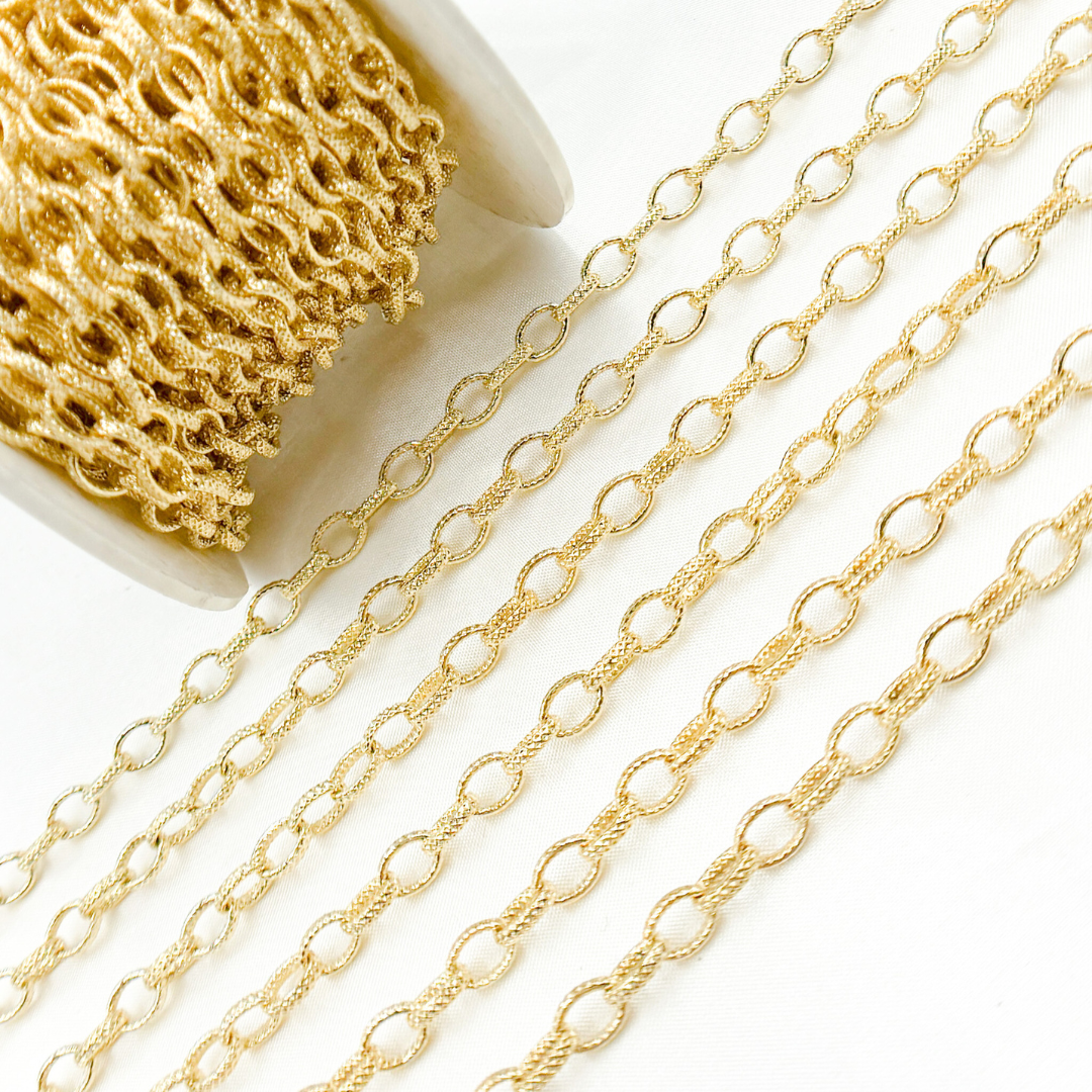 V25GP. Gold Plated Sterling Silver Gold Plated Textured Oval Link Chain
