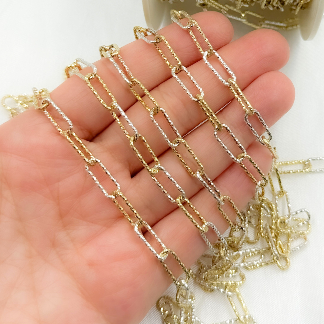 V9GS. Gold Plated and Sterling Silver Diamond Cut Paper Clip Chain