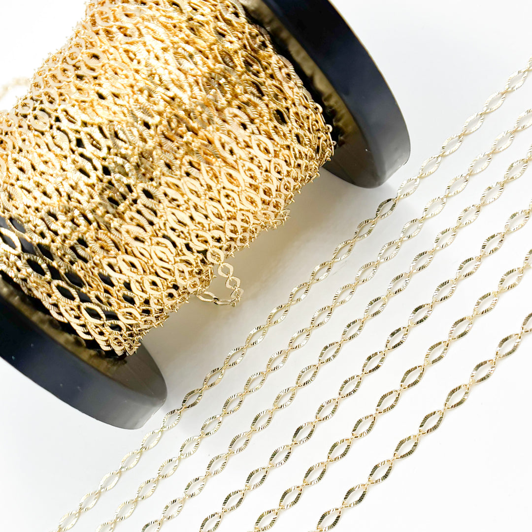 058FL122byFt. 14k Solid Yellow Gold Diamond Cut Flat Oval Link Chain