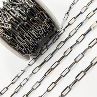 Black Rhodium Sterling Silver Smooth Paperclip Chain