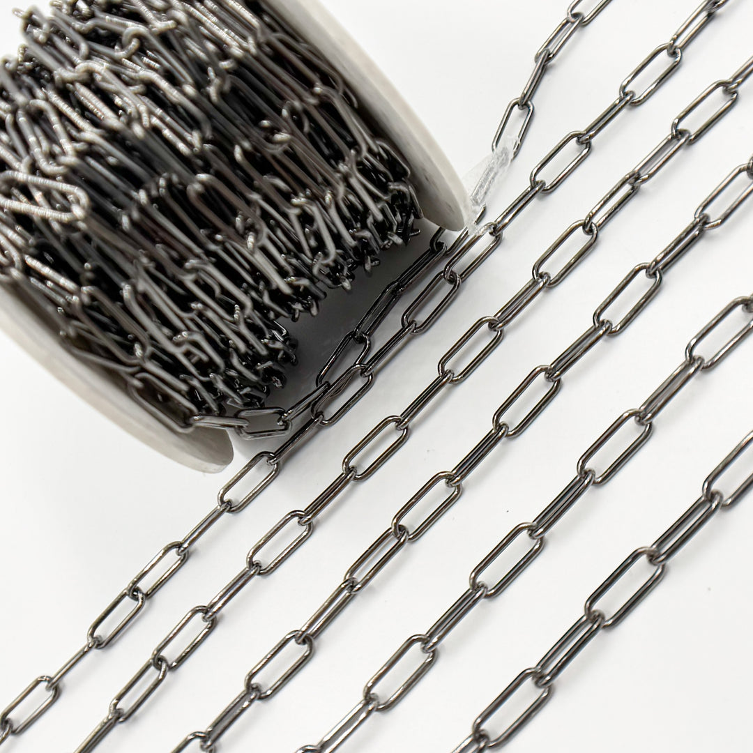 Black Rhodium Sterling Silver Smooth Paperclip Chain