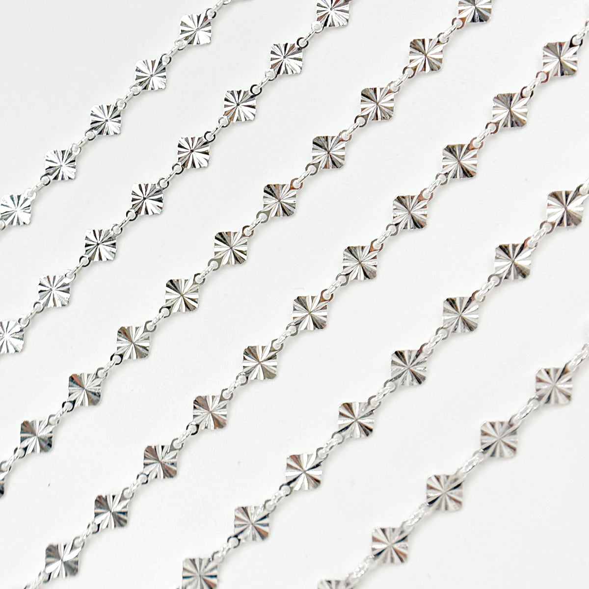 Sterling Silver Hammered Diamond Link Chain