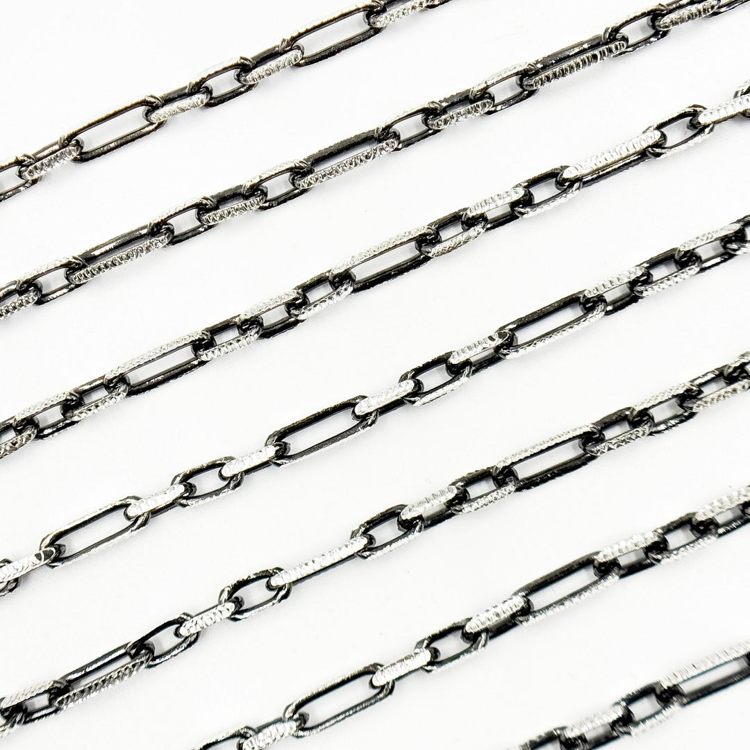 Z119SBDC. Black Rhodium and White Sterling Silver Paperclip Diamond Cut Cable Chain