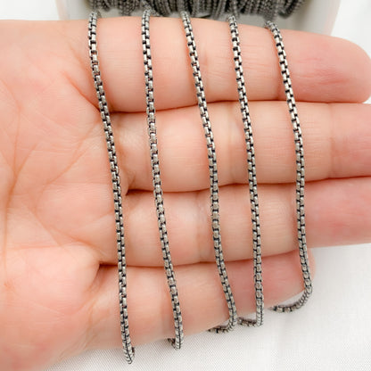 Oxidized Sterling Silver Round Box Chain