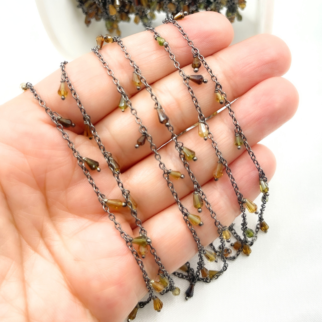 Multi Tourmaline Drop Dangle Oxidized Wire Chain.