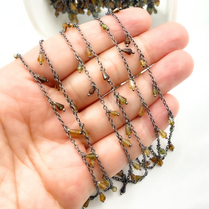 Multi Tourmaline Drop Dangle Oxidized Wire Chain.