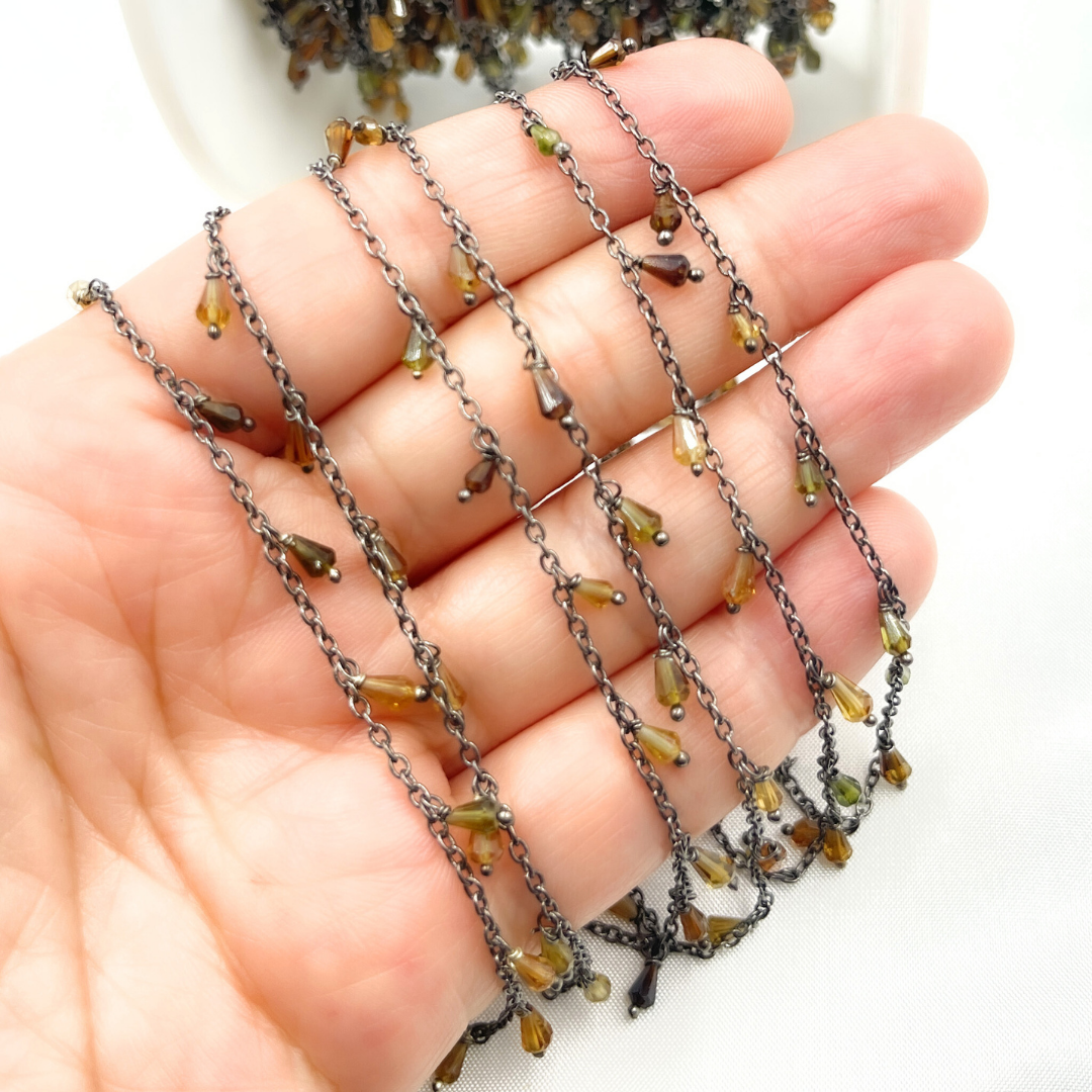 Multi Tourmaline Drop Dangle Oxidized Wire Chain. MTO6