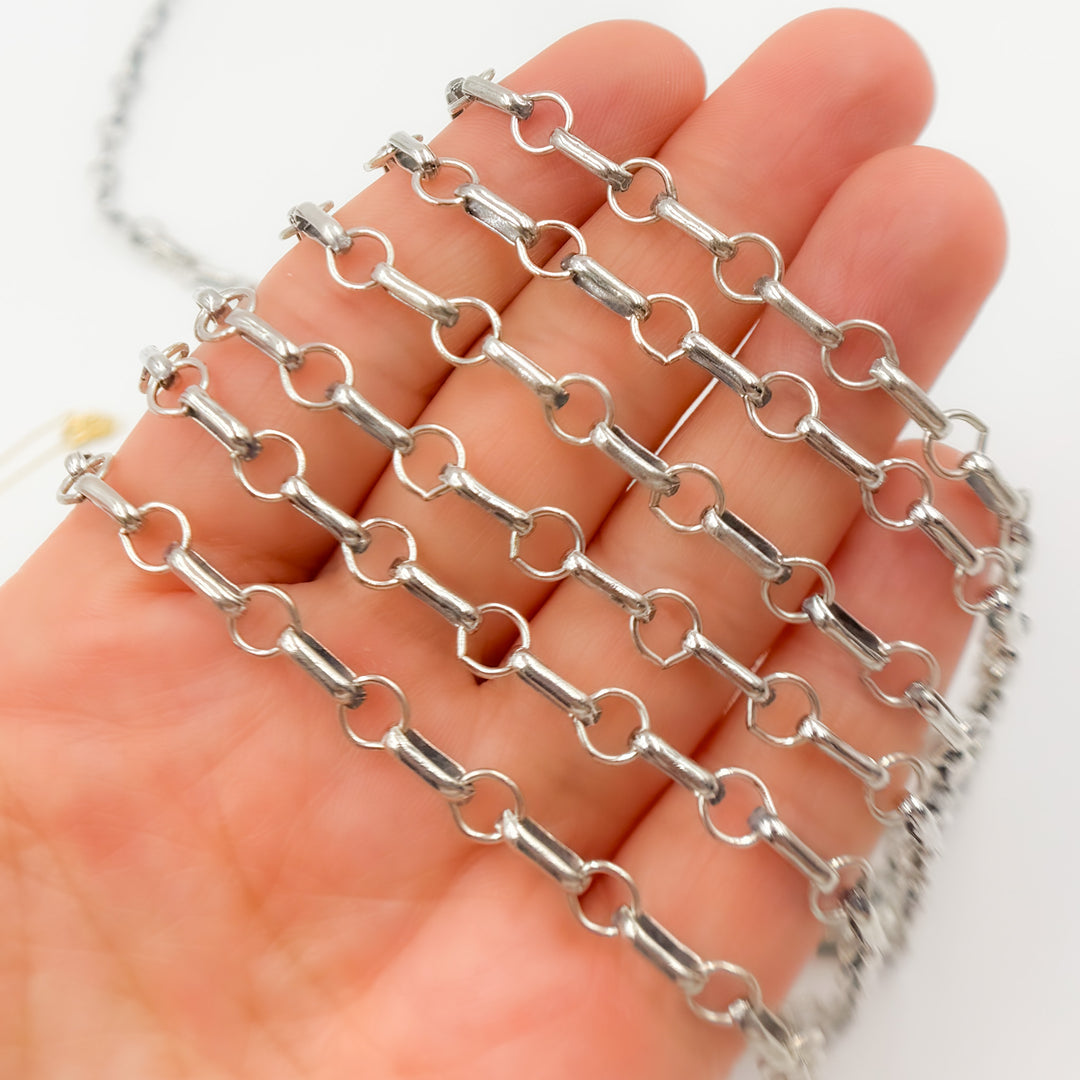 Oxidized Sterling Silver Oval and Round Cable Link Chain