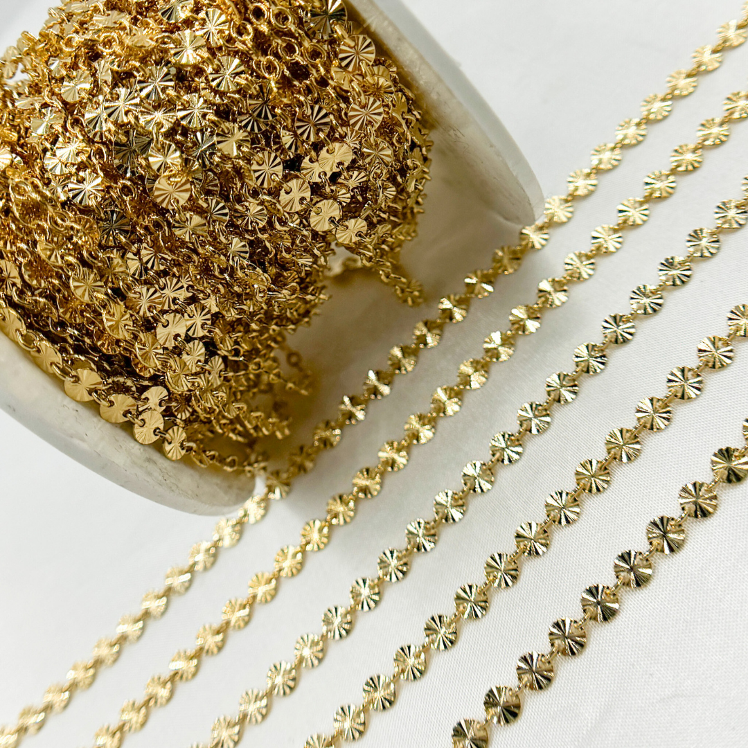 V160GP. Gold Plated 925 Sterling Silver Textured Circle Link Chain