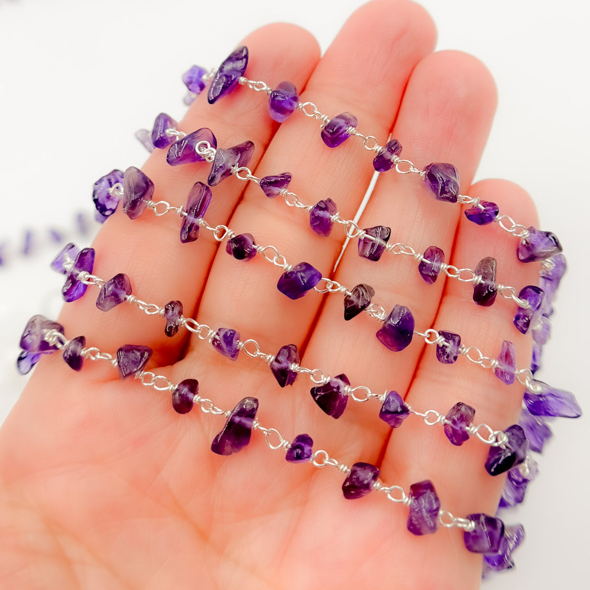 Amethyst Organic Shape Sterling Silver Wire Chain