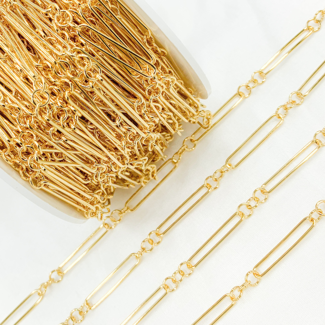 Gold Plated Sterling Silver 3 Round Links & 1 Long Smooth Oval Chain