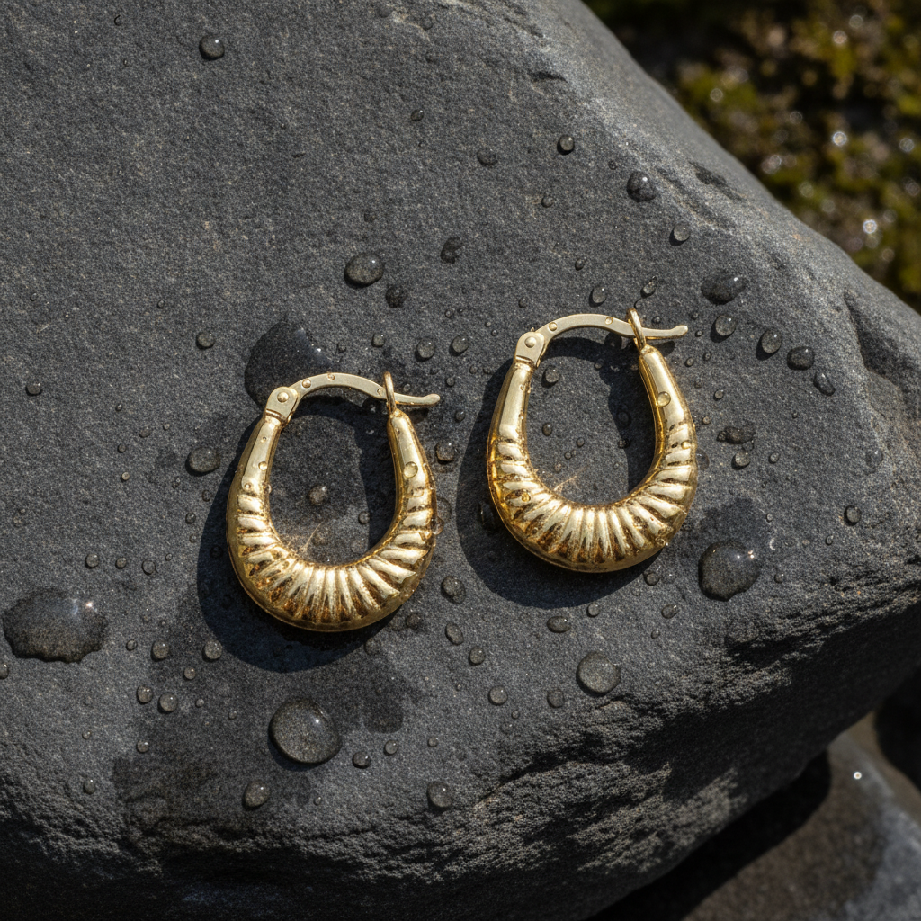GER177. 14K Solid Gold Croissant Hoops