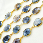 Load image into Gallery viewer, Coated Grey Moonstone Organic Shape Bezel Gold Plated Wire Chain. CMS28
