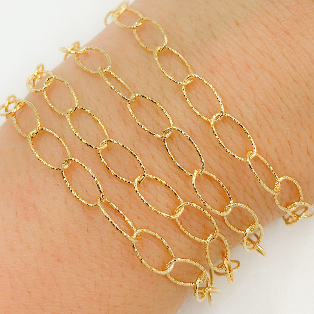Gold Plated Sterling Silver Diamond Cut Oval Link Chain