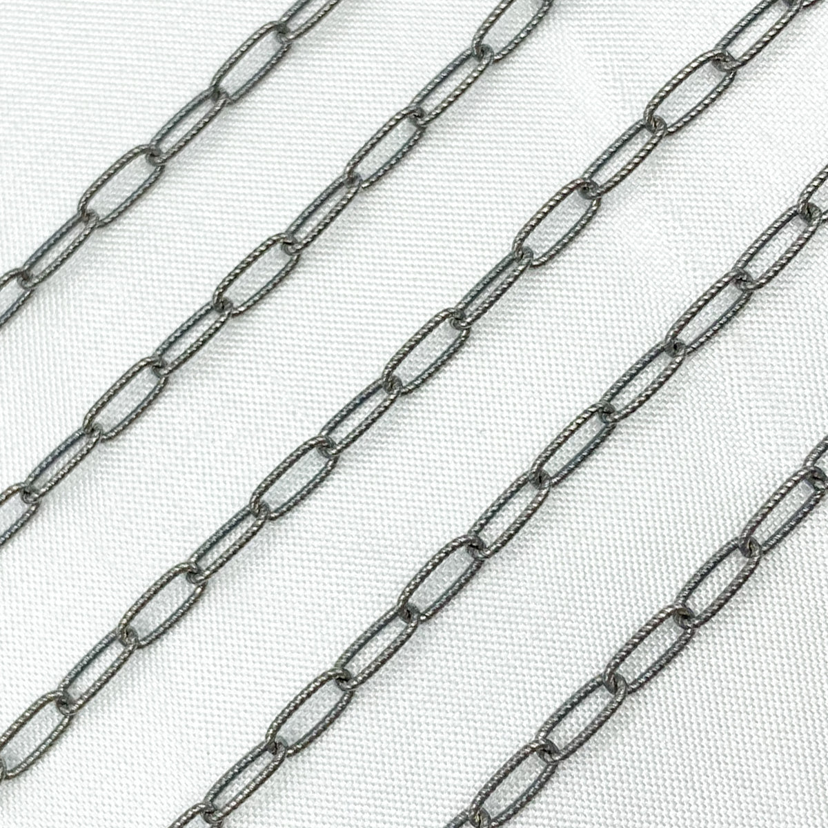 Oxidized Sterling Silver Hammered Paperclip Chain
