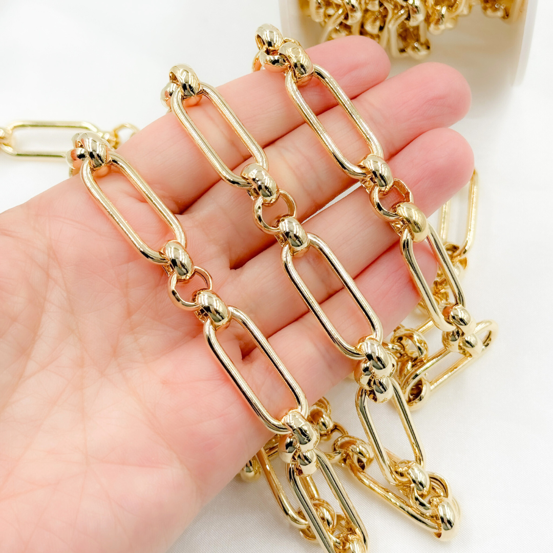604GP. Gold Plated 925 Sterling Silver Long and Short Link Chain