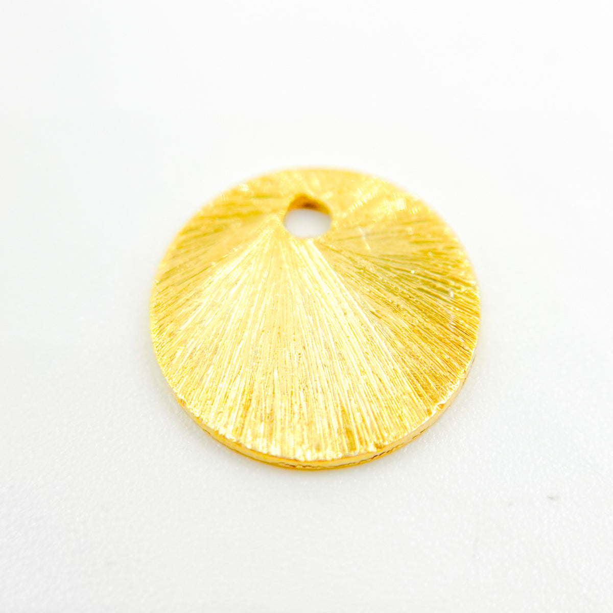 12MM Gold-plated sterling silver brushed round flat disc charm with a single hole