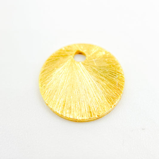 12MM Gold-plated sterling silver brushed round flat disc charm with a single hole