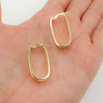 Load image into Gallery viewer, 15850022147. 14K Solid Gold Smooth and Ribbed Rectangular Hollow Hoop Earrings