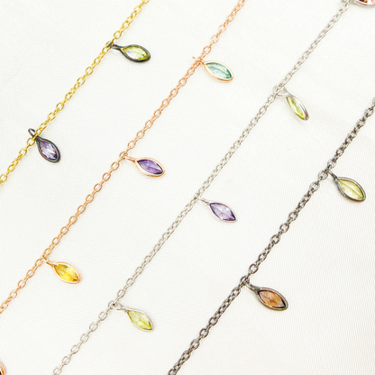 Multi Color Cubic Zirconia Marquise Shape Dangle Chain